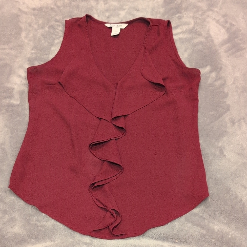 Burgundy Ruffle Sleeveless Blouse